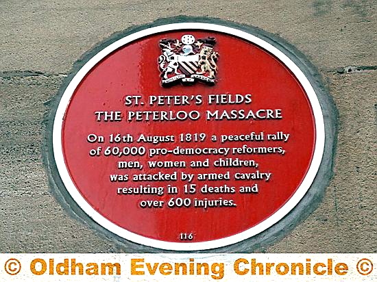 The Peterloo massacre plaque in central Manchester