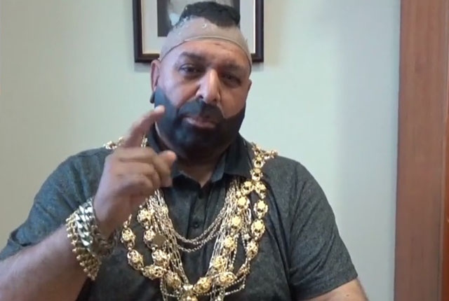 Oldham Mayor Councillor Javid Iqbal dressed as Mr T, who famously played BA Baracus in The A Team