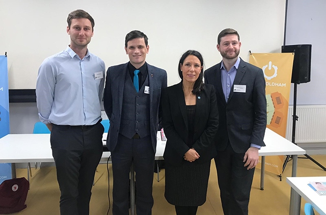 Pictured are Sean Fielding, Craig Dean, Debbie Abrahams and Jim McMahon at the event at Hack Oldham