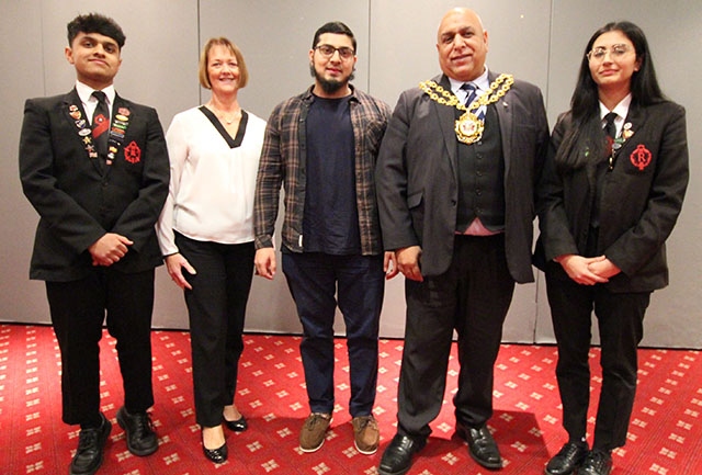 Pictured at Radclyffe's presentation evening are Head Boy Tahmeed Mahmood, Chair of Governors Sue Webb, Atiqur Rahman, Mayor of Oldham Councillor Javid Iqbal and Head Girl Sarah Nazir
