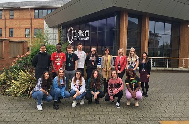 The students outside Oldham Sixth Form College