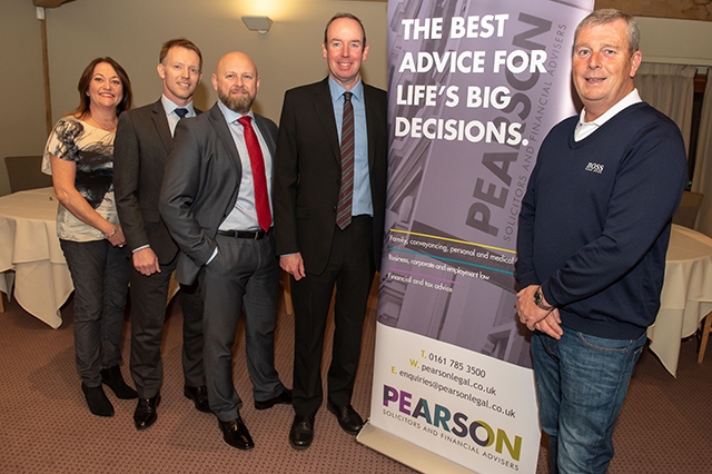 Pictured at the announcement are (from left): Pearson business development manager Suzanne Wright, Pearson head of corporate and commercial department Keith Kennedy, Pearson head of financial services and wealth management Richard Eastwood, and Pearson head of commercial litigation Christopher Burke with awards chairman Steve Kilroy