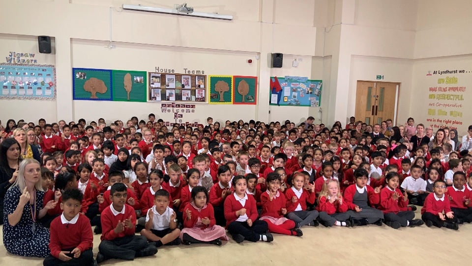 Pupils at Lyndhurst Primary School use sign language