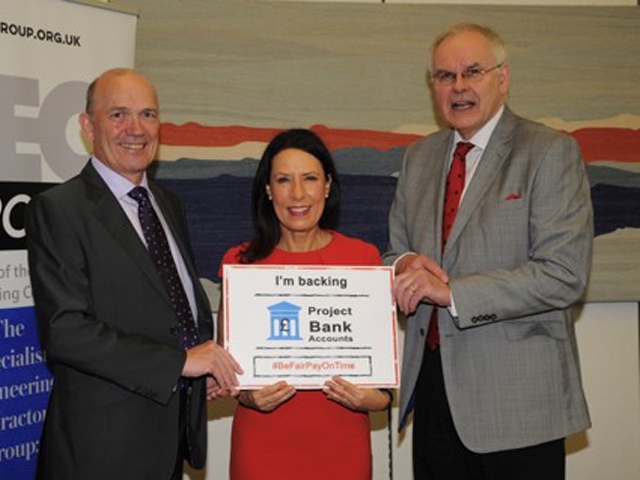 Neil Skinner, owner of Oldham firm Johnson Brothers, with Debbie Abrahams MP, and Rudi Klein, Chief Executive of Specialist Engineering Contractors’ (SEC) Group.