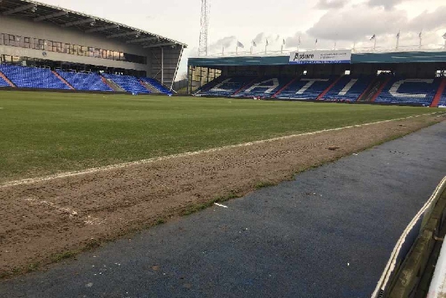 The current state of the Boundary Park pitch