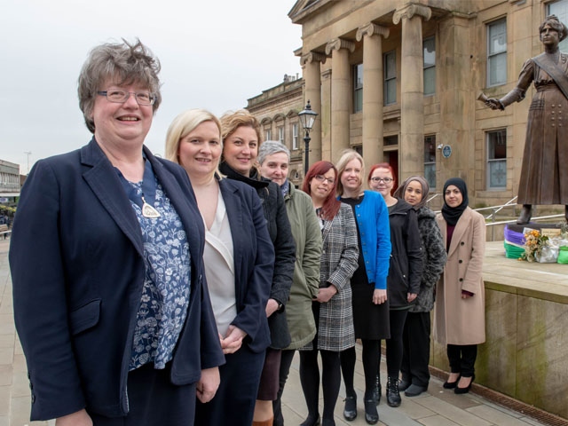From left, Oldham Law Association president Fiona Goode of John Birkby & Co; Victoria Marshall, Niki Polymeridou and Gillian Hawley, all from Pearson Solicitors & Financial Advisers; Sarah Watson from Garratts, Hannah Pearson of Pearson, Louise Graham of Garratts, Nazrin Azad of Platts and Uzma Nareen from Garratts Solicitors. 
