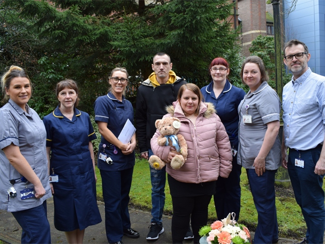 Jessica, Michael and staff at the Royal Oldham Hospital.