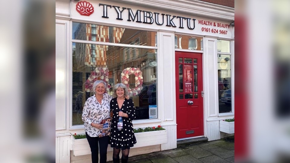 Gillian Holt and Karen Astles are pictured outside Tymbuktu in Oldham