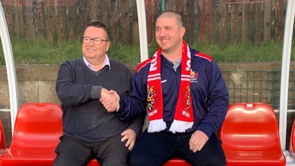 Oldham chairman Chris Hamilton is pictured (left) with Roughyeds head coach Matt Diskin