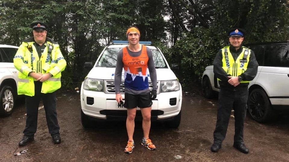 Local hero Kevin Sinfield is running his seventh marathon in seven days today. Picture courtesy of the GMP Saddleworth and Lees Facebook page 