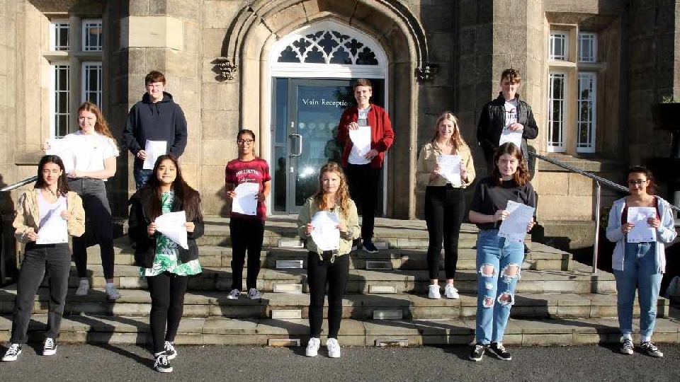 Students with their results at The Blue Coat School