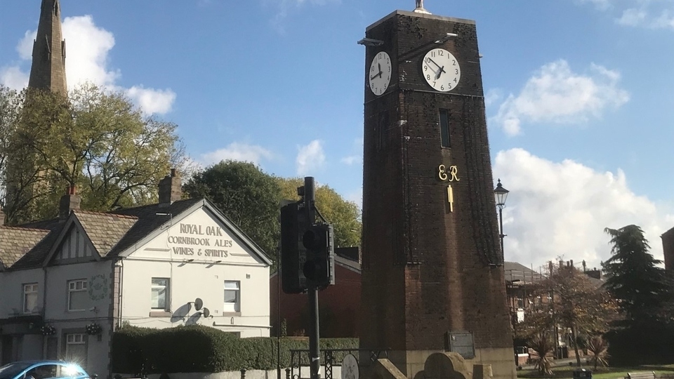 The historic clock tower in Failsworth
