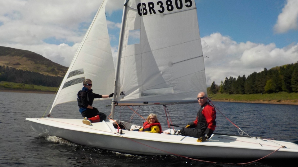 Pictured sailing at Dovestone are Anne Webb, Mary Dunkerley and Graham Massey