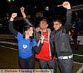 Amanda Borg, head of community fund-raising at the Christie, with record-breakers Faisal Mohyud-Din (left) and Mohammed Azeem. 