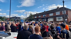 The protest in full swing shortly after 2pm yesterday at the Boundary Park main entrance