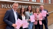 Pictured; Dave Meredith (OET Trustee and Governor at Hulme) Libby Proctor, Abigail Longley (Hulme Grammar Head of Sixth Form)  Anna Green, Graham McKendrick (Manager of the Oldham Enterprise Trust)

