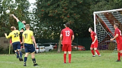 Action from the clash between AFC Stockport and Saddleworth 3D (yellow shirts)
