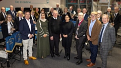 Pictured (left to right) are: rugby league legend Mike Ford, Rima Aishah, social influencer, Leader of Oldham Council, Cllr Arooj Shah, Deputy Leader Cllr Eddie Moores, Frank Rothwell and Harry Catherall, Oldham Council chief executive