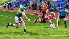 Cian Tyrer dives over for one of his six tries at Hunslet. Image courtesy of ORLFC