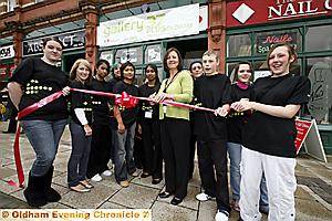 OPEN for business . . . young artists involved in the project (from the left) Jemma Houten, Lindsay Milnes, Tania Begum, Anna Roebuck (support officer) Hazera Begum, Rabia Begum (Gallery 37 plus co-ordinator), Julie Ashforth, Amanda Brown, Paul Longden, Tricia Eyre and Kirsty Want