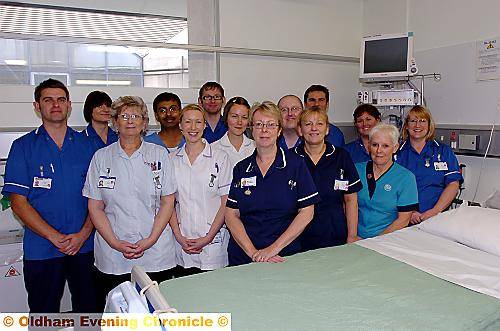 Members of the Intensive Care Unit at the Royal Oldham Hospital, with ward sister Julie Silverwood (front, centre) 