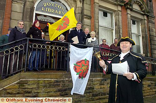 FLYING high . . . town crier Michael Woolley kicks off Lancashire Day celebrations 