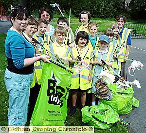 GREEN team . . . Greenfield Primary School eco co-ordinator, Deborah Jackson; parent member of the eco team, Nadine Wilkinson; and project officer, Katy Lloyd; with pupils