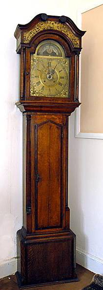 The longcase clock, made in Oldham by J. Oakes, and part of the sale of contents of Kinnerton Lodge 