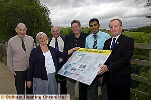 THE WAY FORWARD... Pictured (l-r): John Crompton, Failsworth Historical Society, Christine Orentas, Rochdale Canal Society, Mike Lawson, chairman of Chadderton Historical Society, Councillor Mike Buckley, Councillor Mohib Uddin and Mark Johnson, Chadderton Historical Society. Picture: Anthony Miller 