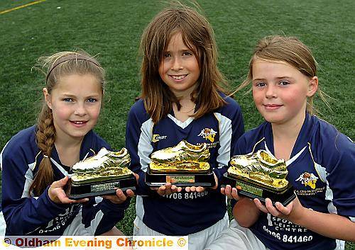 GOAL-DEN GIRLS: Lavinia Whitehead (above, left), Molly Taylor and Ella Rigby. 