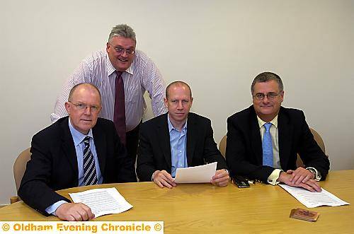 VISION . . . council leader Howard Sykes with (from left) Latics chiefs Alan Hardy, Simon Corney and Ian Hill 