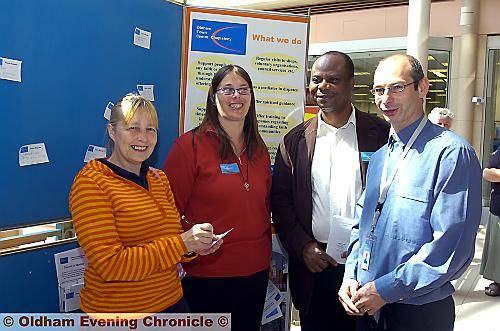 Pictured (from the left) are: Janet Appleyard, Jutta Kuhn, Edvin Nyathi and the Rev Rick Preston from the Oldham Baptist Church 