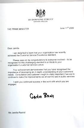 WELL done . . . the letter of congratulations from Prime Minister Gordon Brown 