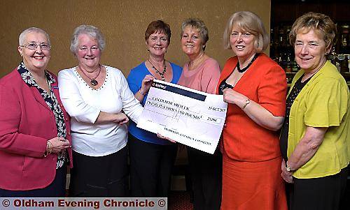 Cancer Research UK area manager Edith Laidlaw (second right) receives the cheque from fund-raisers (from the left) Joan Hobson, treasurer Iris Last, Jenny Brierley, Margaret Green and secretary Carole Owen 