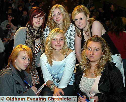 SAFETY message . . . (back, from left) Emily Jenkins, Tiree Kirk and Charlotte Kilroy. Front: the youth council’s Emma O’Donnell, safety campaigner Becca Dale — Chris Dale's sister — and Chantel Birtwistle of Oldham Youth Council) 