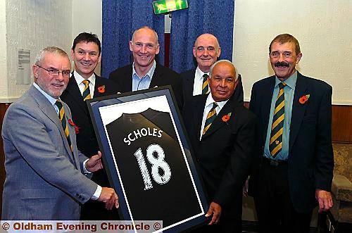 Dave Watson (third left) with Alan Taylor (left, organiser), Tony Spence (chairman of Royton CC) Brian Stafford (organiser), John Milnes (Royton CC president), Trevor Lewis (organiser). 
