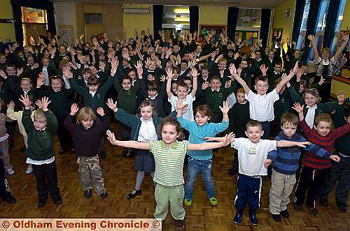 GOOD morning . . . pupils get their blood pumping with an early morning Wake and Shake session 