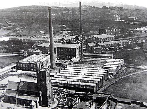 How the Moorside skyline used to look when Mellodew’s mills were in full production — the family also built St Thomas’s Church, in the foreground 