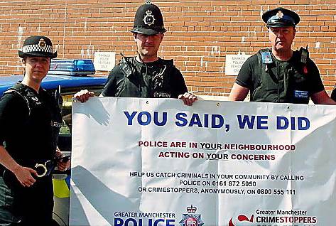 CRACKING crime . . . from left, Sgt Gaynor Wardle, PC Nathan McLean and PCSO Dave Newall 