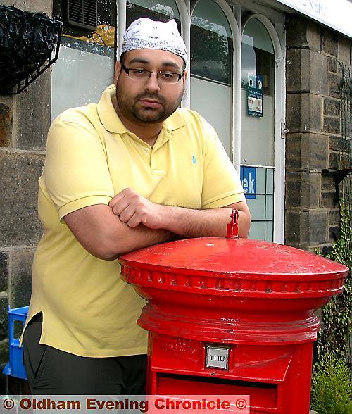 Frustrated . . . Sukhi Singh outside Dobcross post office 