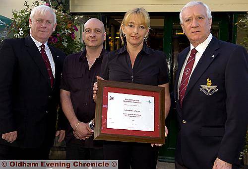 JOHN Scoltock (Oldham Parachute Regiment chairman)is pictured with licensees Steve Taylor and Diane Phillips and Trevor Warren (Oldham Parachute Regiment secretary). 
