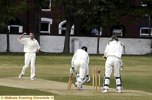 GOTCHA . . . another wicket falls to Mark Dronsfield, who has claimed 42 victims this season. 