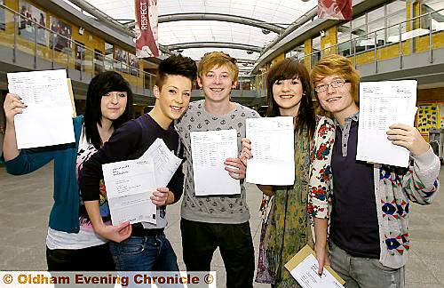 PROUD . . . Failsworth School pupils (from the left) Jennifer Bierman, Mitchell Senior, Callum Slattery, Hannah Lewis and Warren O’Donnell 