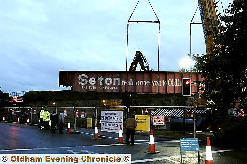 MAKE way for Metrolink . . . the bridge is lifted away at 8.20pm 