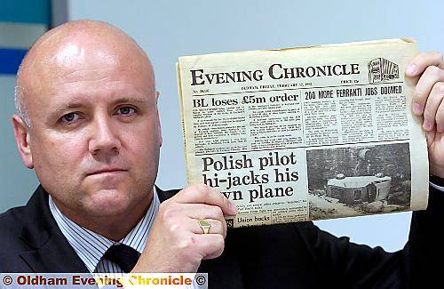 DETECTIVE Inspector Mark Crowley with a copy of the Oldham Evening Chronicle from February 12, 1982 – the day Sally Hill was murdered 