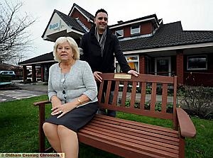 THINKING of you: Joan Walton (general manager) and fundraiser Paul Houldsworth at Shawside Nursing Home with the memorial bench. 
