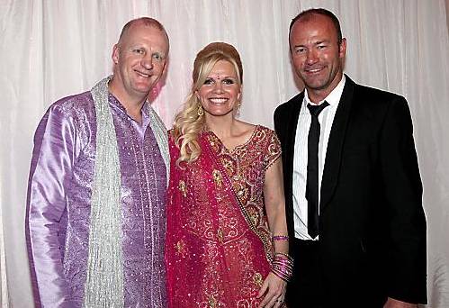 STAR cancer charity fundraisers Iain and Debbie Dowie with Alan Shearer at a recent Bollywood dinner 