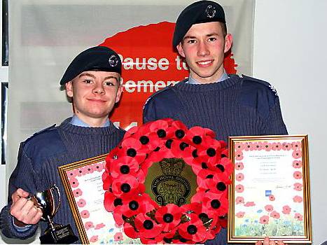 Oldham Air Training Corps Cadet Ashley Millward (left) raised £3,161 and Sgt Jonathon Barker collected £2,925 