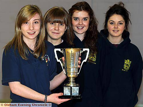 TROPHY TIME (l-r) Laura Howe, Hannah Boardman, Amy Leak and Hannah Thompson, of Blue Coat, show off the Years 12-13 silverware.