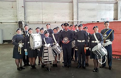 DELIGHT . . . Royton ATC with Group Captain John Middleton OBE, at the end of the awards ceremony.